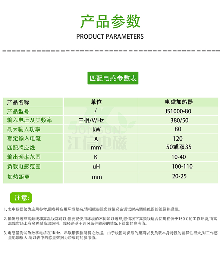 70KW電磁加熱器匹配參數(shù)表